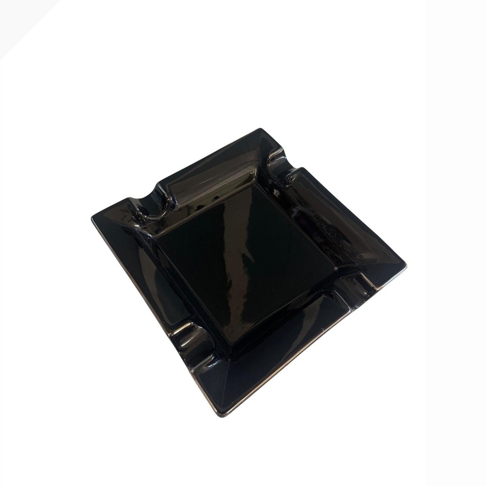Craftsman's Bench Black Ceramic Cigar Ashtray 4 Stirrup Square Glossy Finish